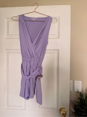 Steve Madden Lavender V-Neck Sleeveless Romper with Tie Belt